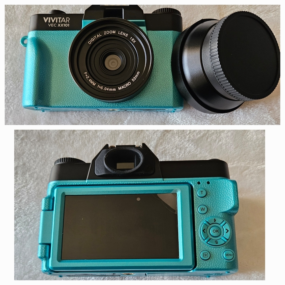 NEW Vivitar VEC XX101 Digital Zoom Lens Selfie Camera Turquoise 4K Bonus Lens